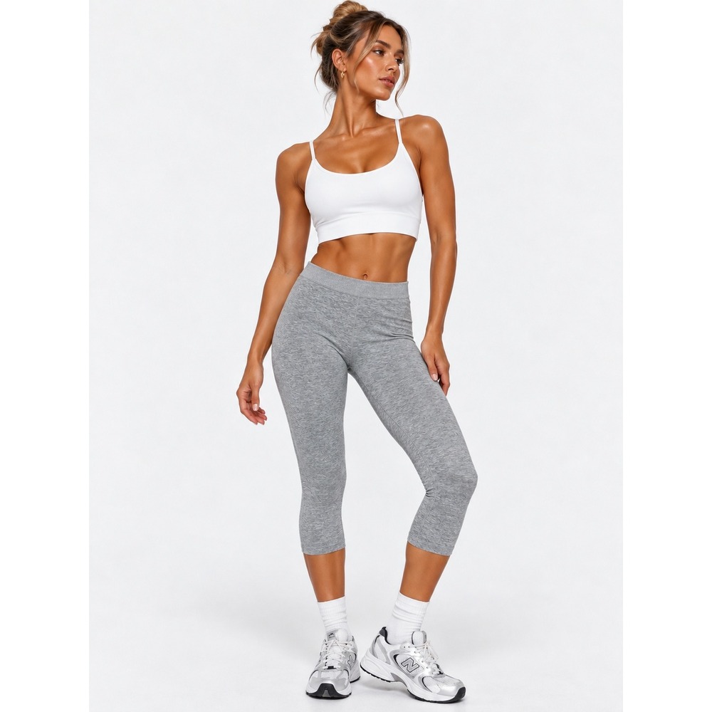 Alo Yoga Gray Heather Space Dye Capri Ribbed Waistband Leggings XXS